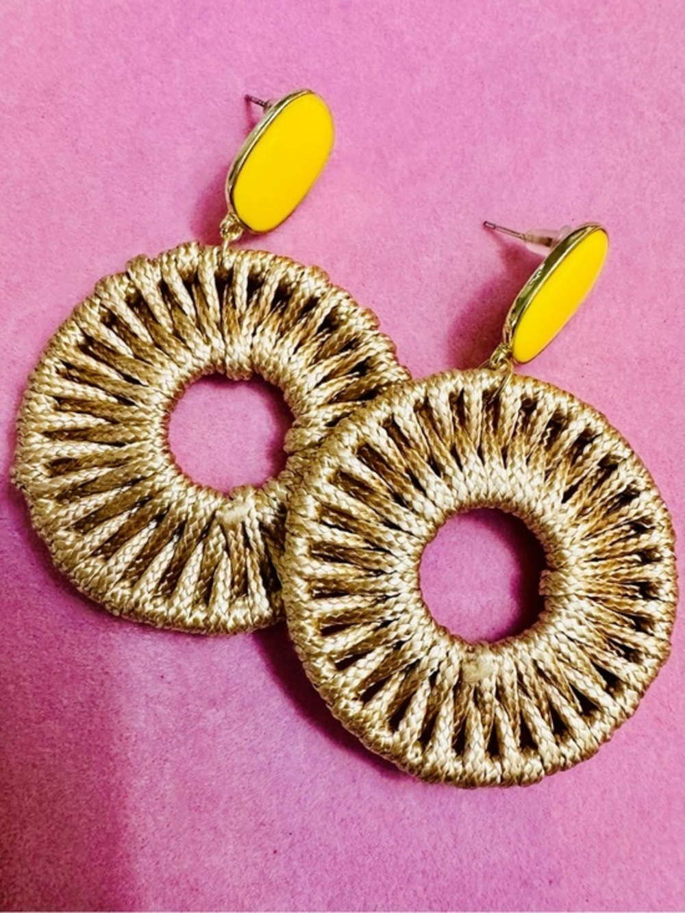 Yellow & Woven Circle Statement Earrings